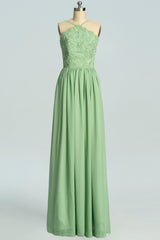 Riemen salie groene chiffon appliques lange bruidsmeisje jurk