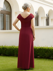 A-Line Cowl Neck Pleated Floor-length Dress Burgundy