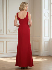 Elegant Scoop Neck Sheath Floor-length Dress Red