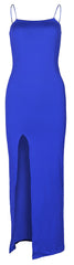 Royal Blue Women's Spaghetti Strap Backless Thigh-high Slit Bodycon Maxi Long Dress Club Prom Dress