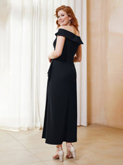 Off-the-Shoulder Sheath Asymmetrical Beaded Dress Black
