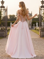 Sheer Panel Sweetheart Neckline Satin Ballgown Pearl Pink