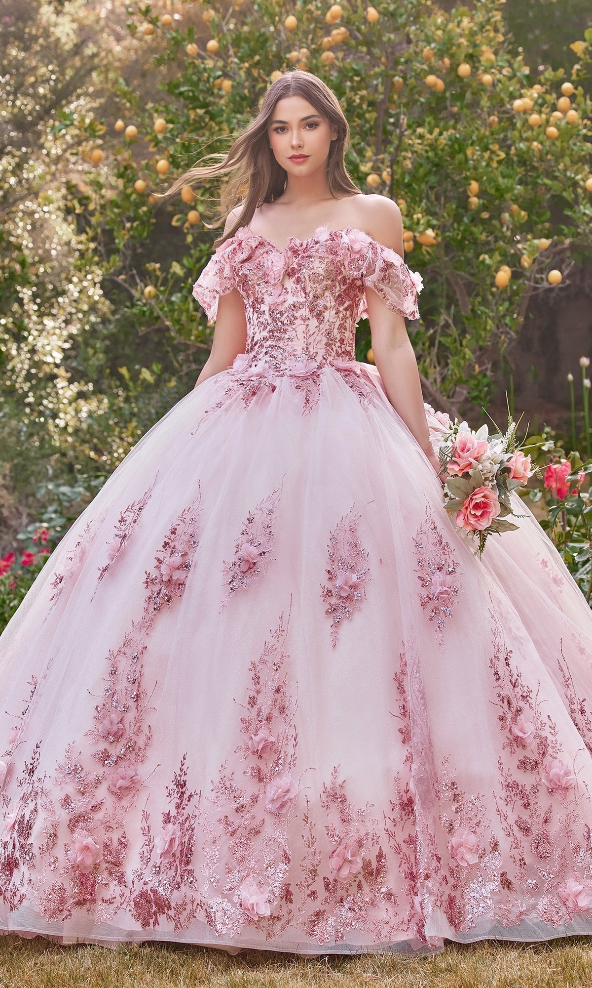 Ladivine 15701 Glitter Quince Dress with Back Bow