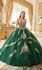 Ladivine 15711 Quinceañera Dress with Gold Embroidery