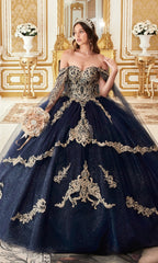Ladivine 15711 Quinceañera Dress with Gold Embroidery
