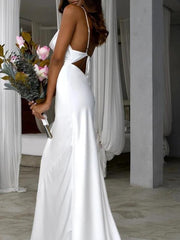 Sexy Sleeveless Mermaid White Prom Dresses Long Maxi Dress