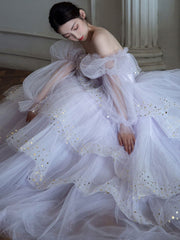 Light purple tulle long prom dress, purple tulle evening dress