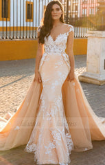 Chiffon Bridal Dress,Wedding Dress With Cap Sleeves,White Brides Dress,Backless Wedding Gowns