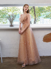 Simple tulle off shoulder lace long prom dress lace formal dress