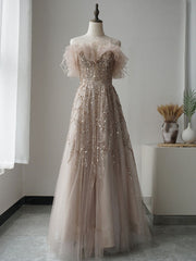 Burgundy tulle sequin long prom dress, burgundy evening dress