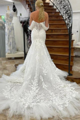 Mermaid Off-the-Shoulder Tulle Appliques Long Wedding Dress