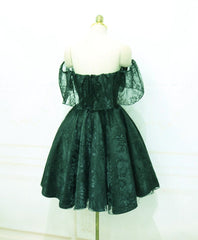 Beautiful Lace Green Off Shoulder Knee Length Party Dress, Homecoming Dress SA588