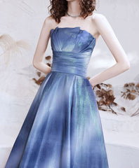 Blue satin long prom dress blue satin evening dress