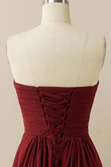 Burgundy Sweetheart Chiffon Bridesmaid Dress
