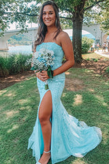Strapless Applique Mermaid Long Formal Dress with Slit