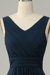 A Line V Neck Sleeveless Long Bridesmaid Dress