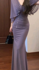 Dusty Purple Off Shoulder Mermaid Long Formal Evening Party Dresses, HZ0319