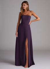A-line side seam chiffon side slit and floor length bridesmaid dress - Jimiss Dress