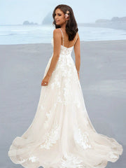 Wholesale A-Line/Princess Spaghetti Straps Floor-Length Wedding Dress With Applique