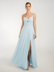 Chiffon A-Line Criss-Cross Straps Dresses With Slit Mist