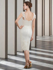 Two Piece Sheath / Column Mother of the Bride Dress Wedding Guest Church Elegant Jewel Neck Knee Length Chiffon Lace Sleeveless