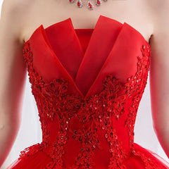 Glam Red Ball Gown Tulle Sweet 16 Dress with Lace, Red Long Formal Dress Party Dress
