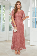 Elegant A Line Round Neck Floor Length Lace Dusty Rose Evening Dress Mother of the Bride Dresses