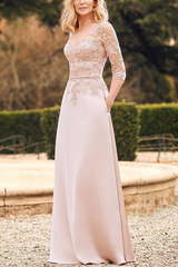 Unique A-line V-neck 3/4 sleeve lace patch with pockets mother of the bride dress
