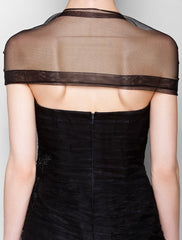 Mother of the Bride Dress Queen Anne Floor Length Tulle Short Sleeve No with Criss Cross Appliques