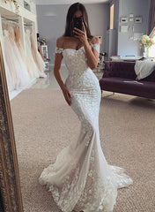 Mermaid Off-The-Shoulder Sleeveless Lace Wedding Dresses