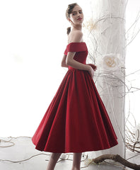 Simple burgundy satin short prom dress burgundy cocktail dress