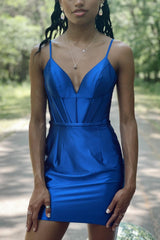 Magenta V-Neck Bodycon Homecoming Dress