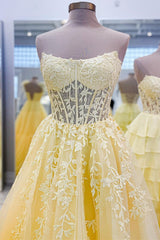 Aqua Blue Appliques Strapless A-Line Long Prom Dress