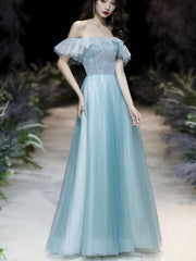 Green tulle sequin long prom dress tulle formal dress