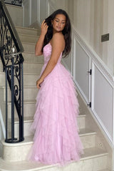 Gentle Tulle Coral Strapless Layered Prom Dress with Applique