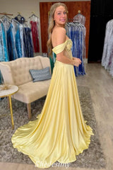 A-Line Yellow Off the Shoulder Beaded Corset Prom Dress