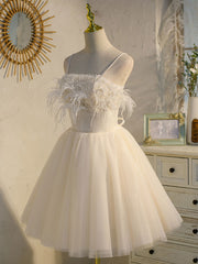 Beige tulle lace short prom dress, Beige homecoming dress