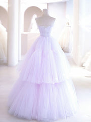 Purple  tulle A line long prom dress, tulle long evening dress