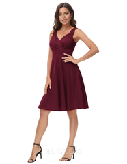 A-line V-Neck Sleeveless Tea Length formal dresses Bridesmaid Dresses evening gown Prom Dress