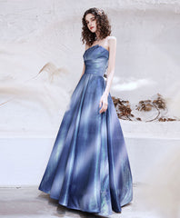 Blue satin long prom dress blue satin evening dress