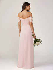 Off-The-Shoulder A-Line Floor Length Dresses With Slit Blushing Pink