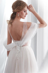 Princess Long Lace-Up A-line Ivory Wedding Dress with Appliques
