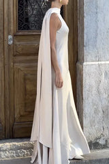 Elegant solid color patchwork O-neck evening dress