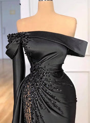 Sheath Off-The-Shoulder Long Sleeves Satin/Sequined Wedding Dresses