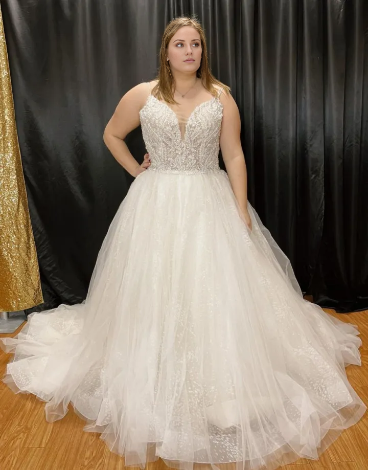 Aimishang Wedding Dress A-Line Spaghetti Straps Court Train Tulle Glitter