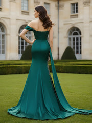 High-Slit Ruched Figure-Hugging Evening Dress Dark Green