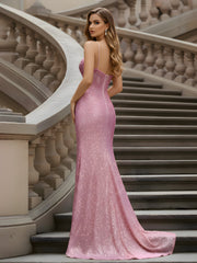 All-Over Sequin Embellished High-Slit Gown Candy Pink