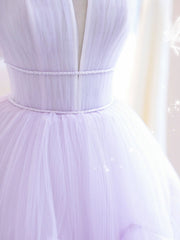 Purple  tulle A line long prom dress, tulle long evening dress