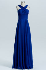 Royal Blue A-Line Chiffon Long Convertible Bridesmaid Dress