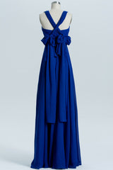 Royal Blue A-Line Chiffon Long Convertible Bridesmaid Dress